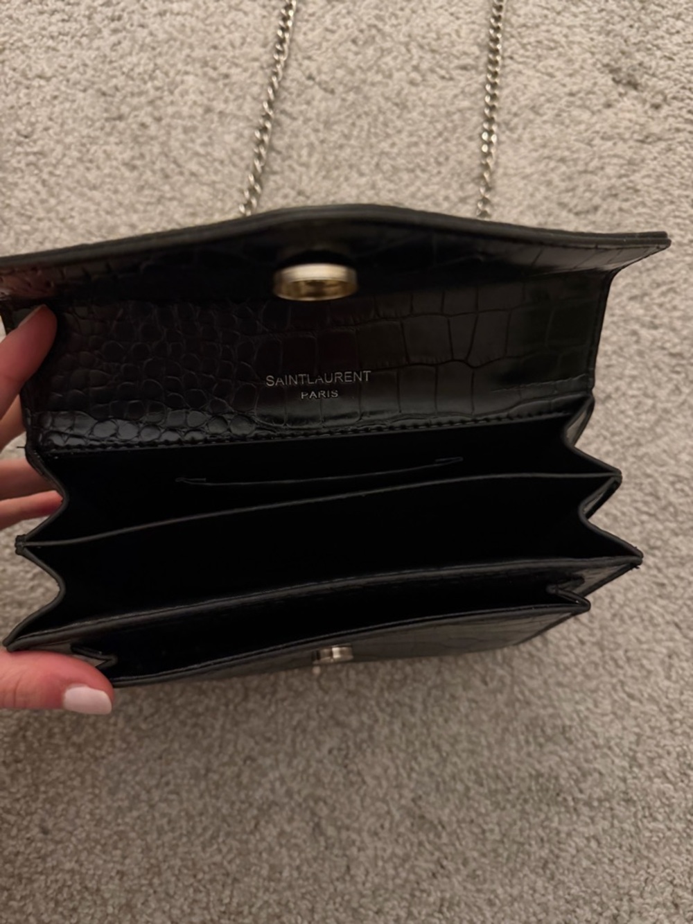 Saint Laurent Black Croc-Embossed Leather Chain Crossbody - Picture 3 of 5